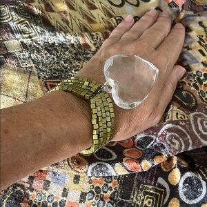 Gold Beaded Bracelet with Heart Pendant